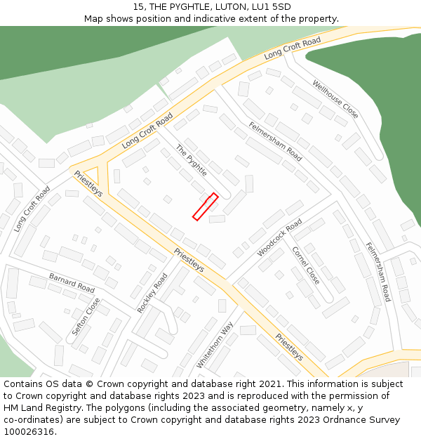 15, THE PYGHTLE, LUTON, LU1 5SD: Location map and indicative extent of plot