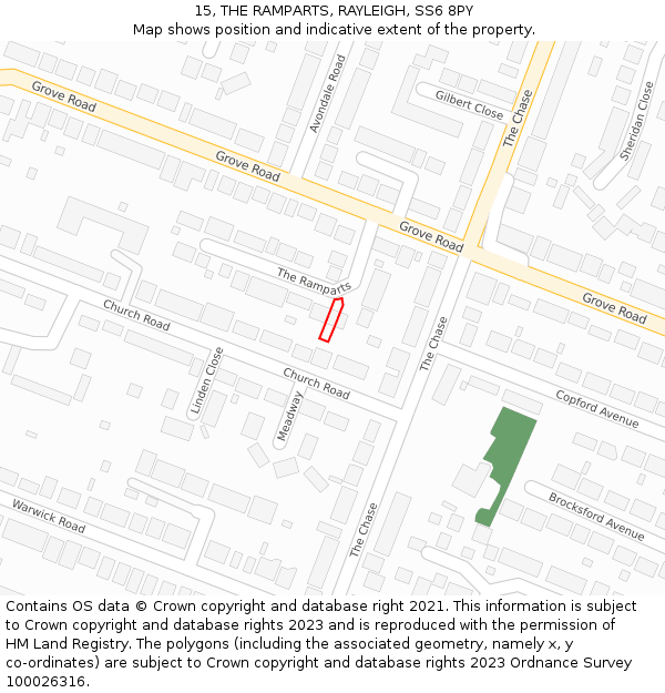15, THE RAMPARTS, RAYLEIGH, SS6 8PY: Location map and indicative extent of plot