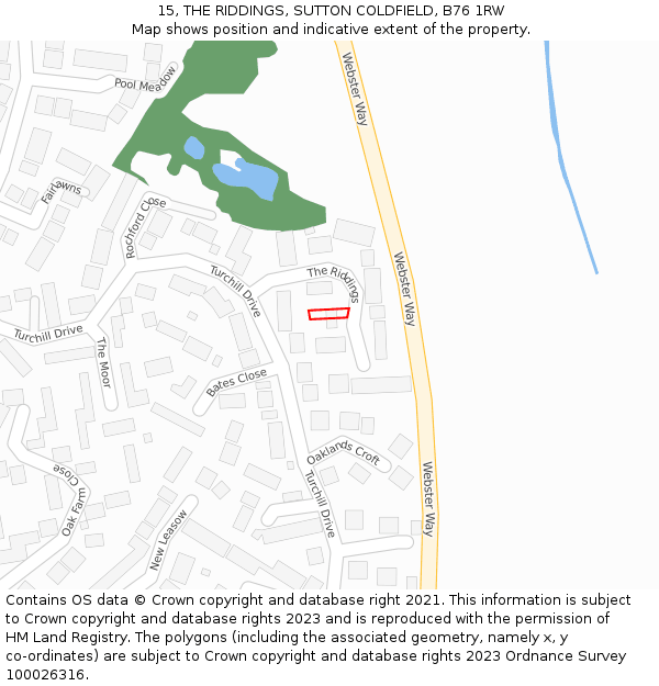 15, THE RIDDINGS, SUTTON COLDFIELD, B76 1RW: Location map and indicative extent of plot