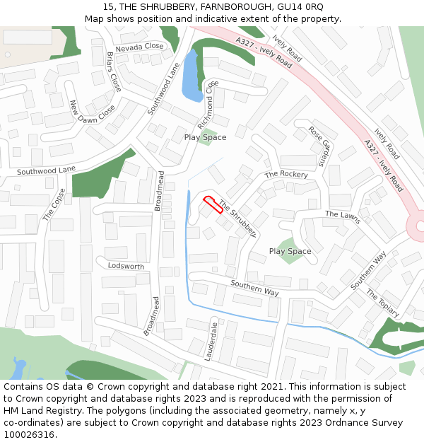 15, THE SHRUBBERY, FARNBOROUGH, GU14 0RQ: Location map and indicative extent of plot