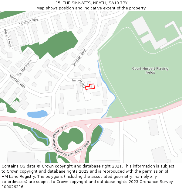 15, THE SINNATTS, NEATH, SA10 7BY: Location map and indicative extent of plot