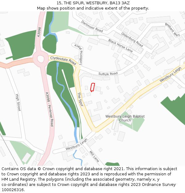 15, THE SPUR, WESTBURY, BA13 3AZ: Location map and indicative extent of plot