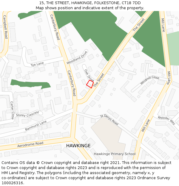 15, THE STREET, HAWKINGE, FOLKESTONE, CT18 7DD: Location map and indicative extent of plot