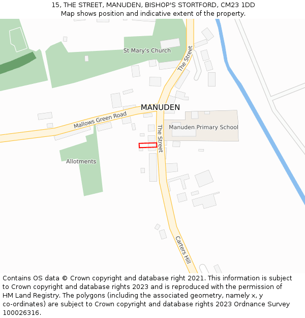 15, THE STREET, MANUDEN, BISHOP'S STORTFORD, CM23 1DD: Location map and indicative extent of plot