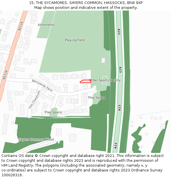 15, THE SYCAMORES, SAYERS COMMON, HASSOCKS, BN6 9XP: Location map and indicative extent of plot