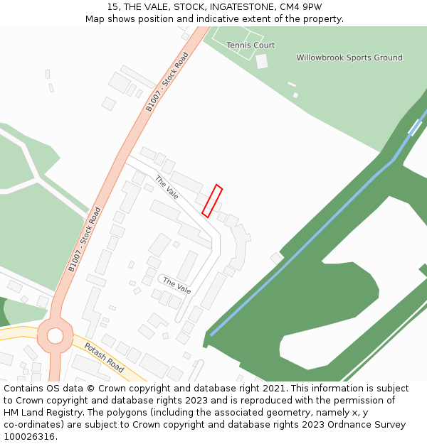 15, THE VALE, STOCK, INGATESTONE, CM4 9PW: Location map and indicative extent of plot