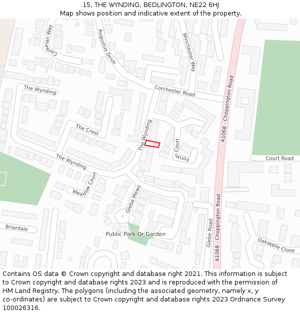 15, THE WYNDING, BEDLINGTON, NE22 6HJ: Location map and indicative extent of plot