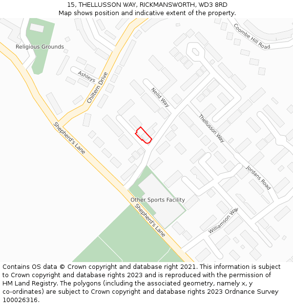15, THELLUSSON WAY, RICKMANSWORTH, WD3 8RD: Location map and indicative extent of plot