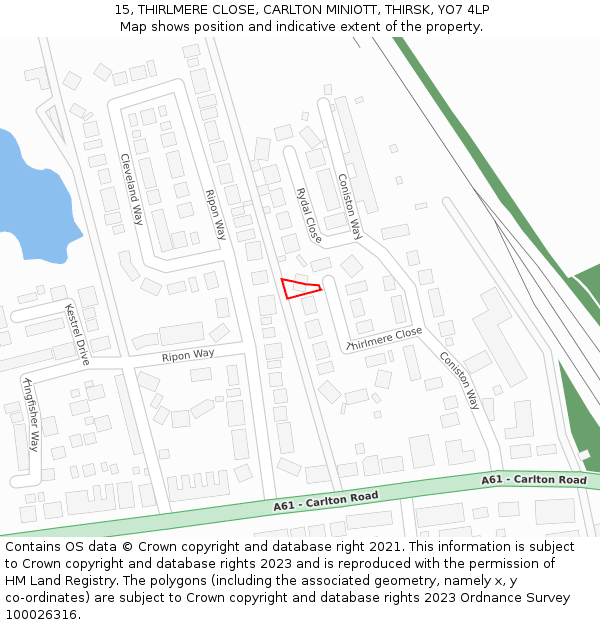 15, THIRLMERE CLOSE, CARLTON MINIOTT, THIRSK, YO7 4LP: Location map and indicative extent of plot