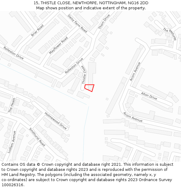 15, THISTLE CLOSE, NEWTHORPE, NOTTINGHAM, NG16 2DD: Location map and indicative extent of plot
