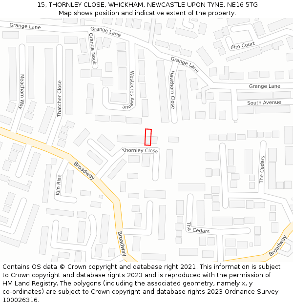 15, THORNLEY CLOSE, WHICKHAM, NEWCASTLE UPON TYNE, NE16 5TG: Location map and indicative extent of plot