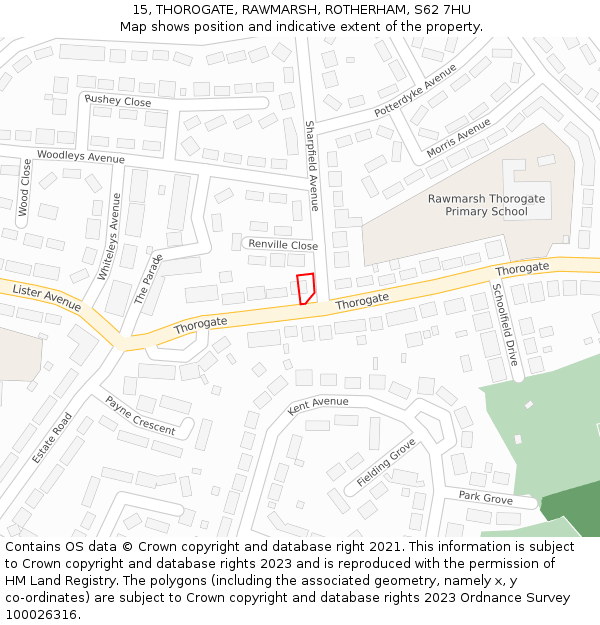 15, THOROGATE, RAWMARSH, ROTHERHAM, S62 7HU: Location map and indicative extent of plot