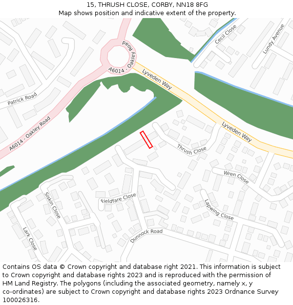 15, THRUSH CLOSE, CORBY, NN18 8FG: Location map and indicative extent of plot