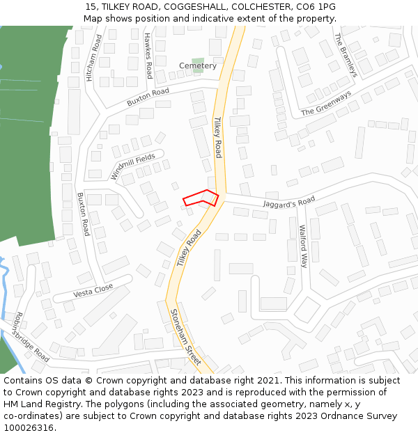 15, TILKEY ROAD, COGGESHALL, COLCHESTER, CO6 1PG: Location map and indicative extent of plot