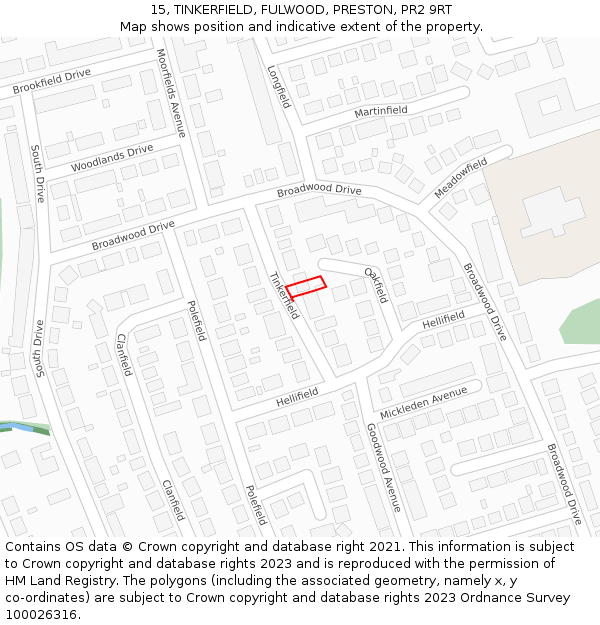 15, TINKERFIELD, FULWOOD, PRESTON, PR2 9RT: Location map and indicative extent of plot