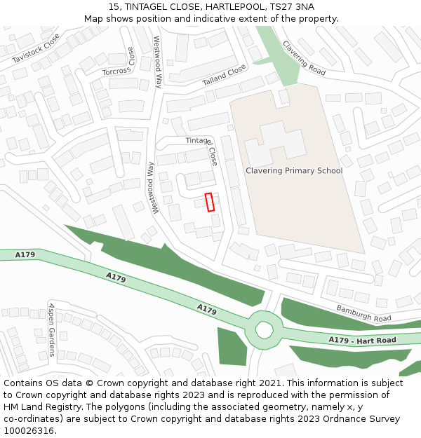 15, TINTAGEL CLOSE, HARTLEPOOL, TS27 3NA: Location map and indicative extent of plot
