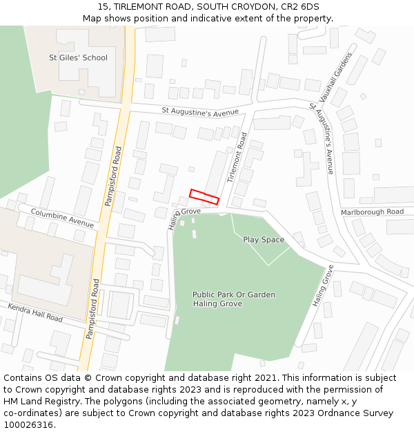 15, TIRLEMONT ROAD, SOUTH CROYDON, CR2 6DS: Location map and indicative extent of plot