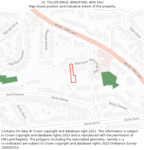 15, TOLLER DRIVE, BRADFORD, BD9 5NU: Location map and indicative extent of plot