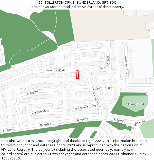 15, TOLLERTON DRIVE, SUNDERLAND, SR5 3DQ: Location map and indicative extent of plot