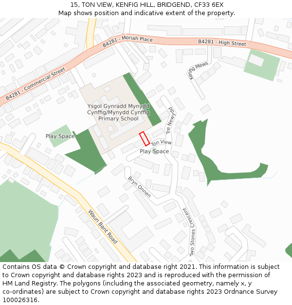 15, TON VIEW, KENFIG HILL, BRIDGEND, CF33 6EX: Location map and indicative extent of plot