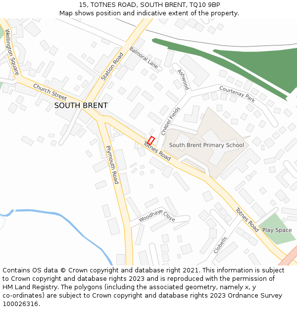 15, TOTNES ROAD, SOUTH BRENT, TQ10 9BP: Location map and indicative extent of plot