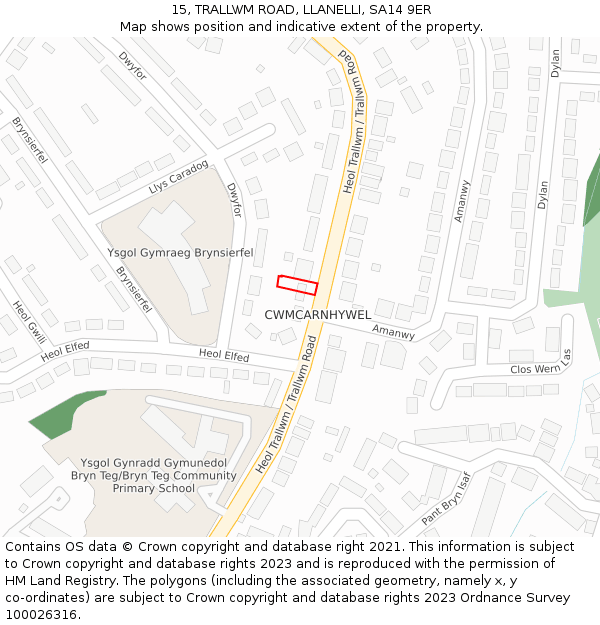 15, TRALLWM ROAD, LLANELLI, SA14 9ER: Location map and indicative extent of plot