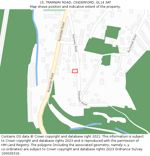 15, TRAMWAY ROAD, CINDERFORD, GL14 3AT: Location map and indicative extent of plot