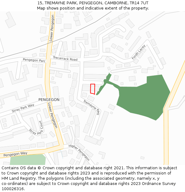 15, TREMAYNE PARK, PENGEGON, CAMBORNE, TR14 7UT: Location map and indicative extent of plot