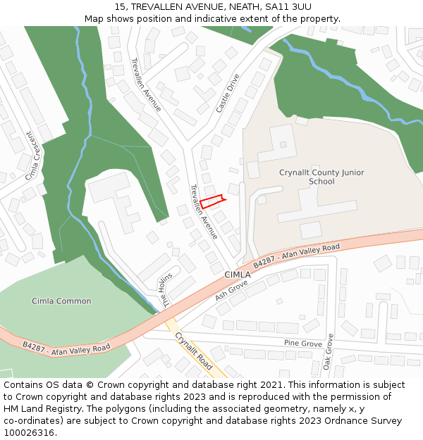 15, TREVALLEN AVENUE, NEATH, SA11 3UU: Location map and indicative extent of plot