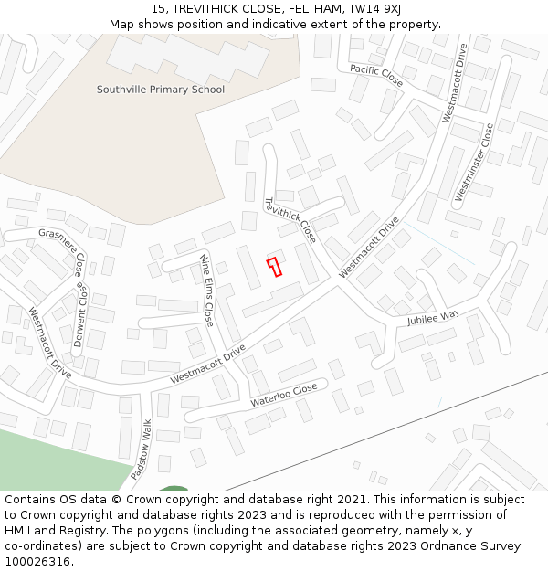 15, TREVITHICK CLOSE, FELTHAM, TW14 9XJ: Location map and indicative extent of plot