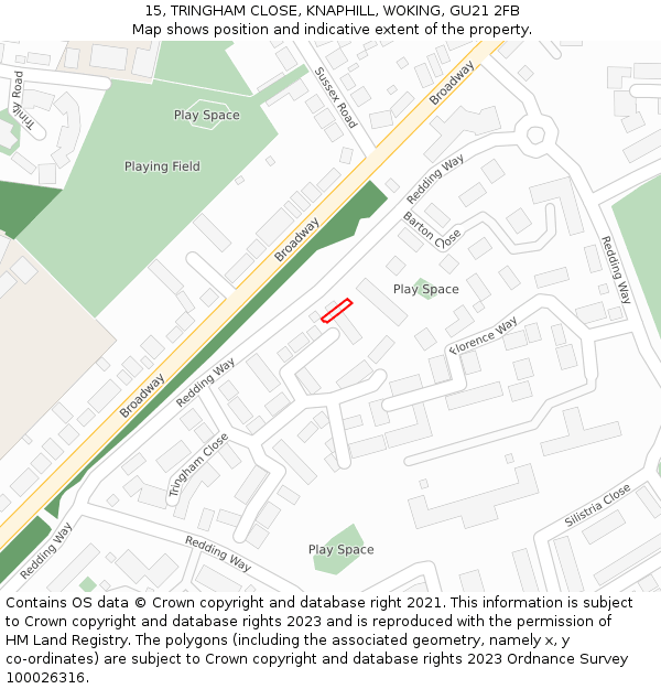 15, TRINGHAM CLOSE, KNAPHILL, WOKING, GU21 2FB: Location map and indicative extent of plot