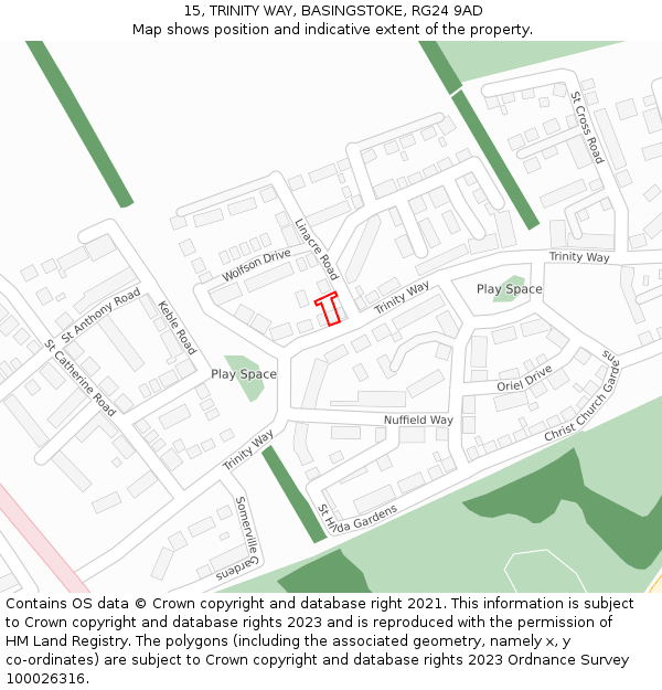 15, TRINITY WAY, BASINGSTOKE, RG24 9AD: Location map and indicative extent of plot
