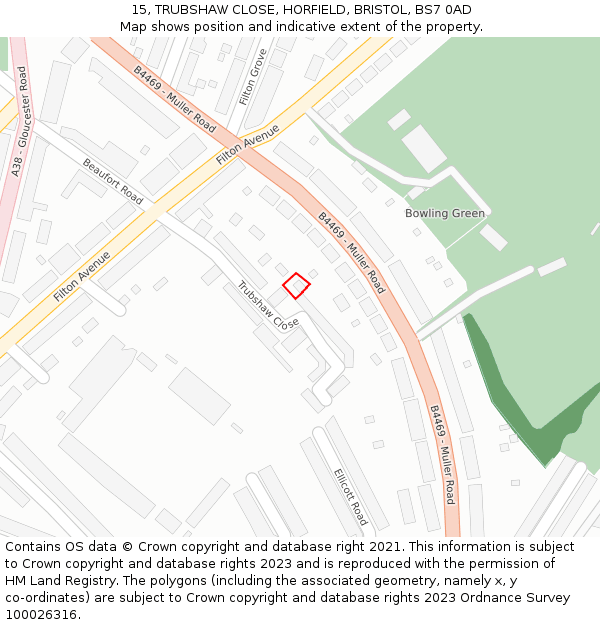 15, TRUBSHAW CLOSE, HORFIELD, BRISTOL, BS7 0AD: Location map and indicative extent of plot