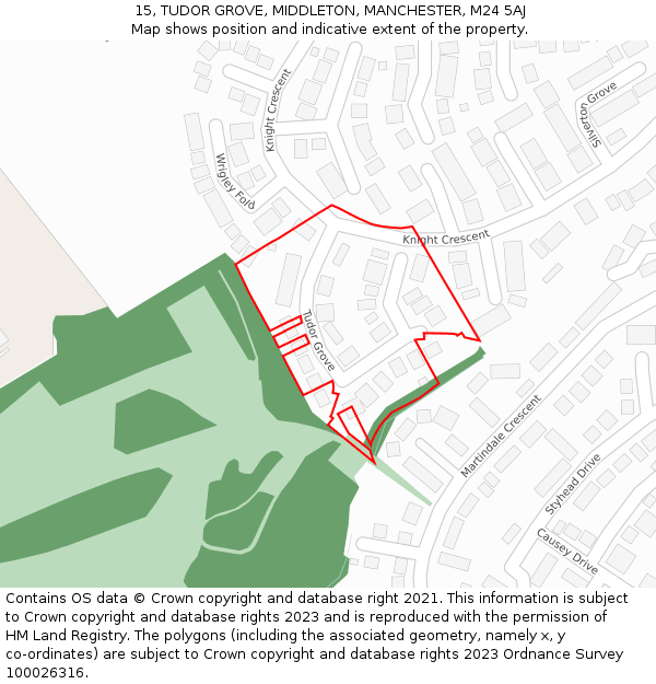 15, TUDOR GROVE, MIDDLETON, MANCHESTER, M24 5AJ: Location map and indicative extent of plot