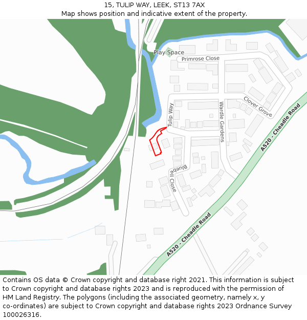 15, TULIP WAY, LEEK, ST13 7AX: Location map and indicative extent of plot