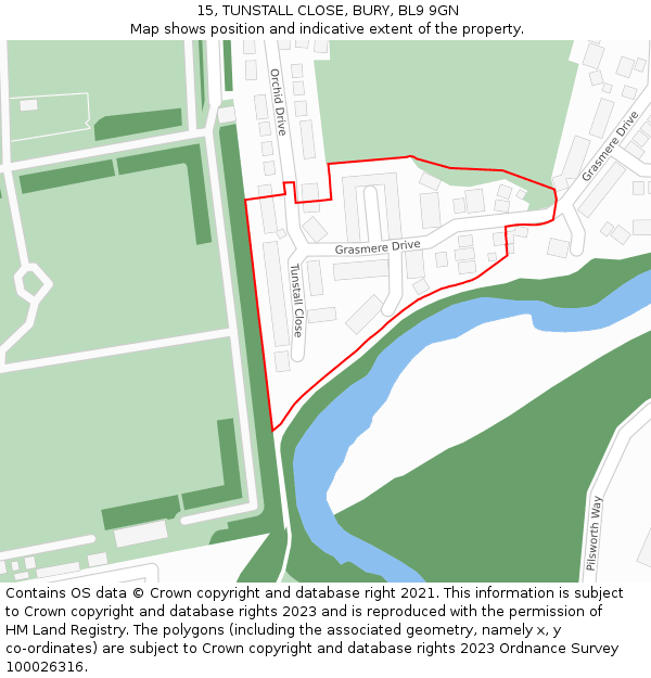 15, TUNSTALL CLOSE, BURY, BL9 9GN: Location map and indicative extent of plot