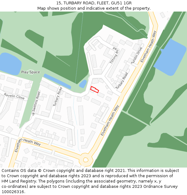 15, TURBARY ROAD, FLEET, GU51 1GR: Location map and indicative extent of plot