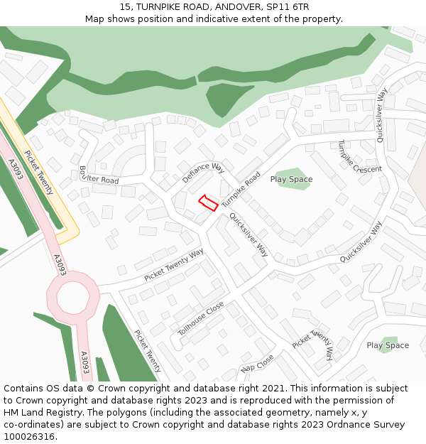 15, TURNPIKE ROAD, ANDOVER, SP11 6TR: Location map and indicative extent of plot