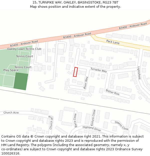 15, TURNPIKE WAY, OAKLEY, BASINGSTOKE, RG23 7BT: Location map and indicative extent of plot