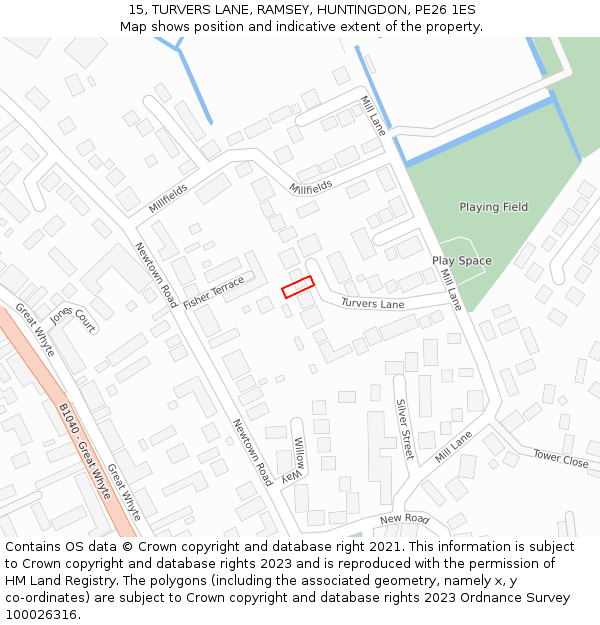 15, TURVERS LANE, RAMSEY, HUNTINGDON, PE26 1ES: Location map and indicative extent of plot