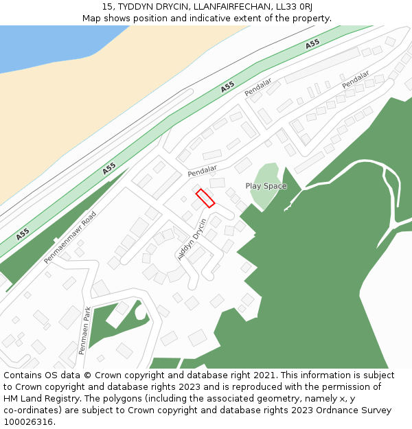 15, TYDDYN DRYCIN, LLANFAIRFECHAN, LL33 0RJ: Location map and indicative extent of plot