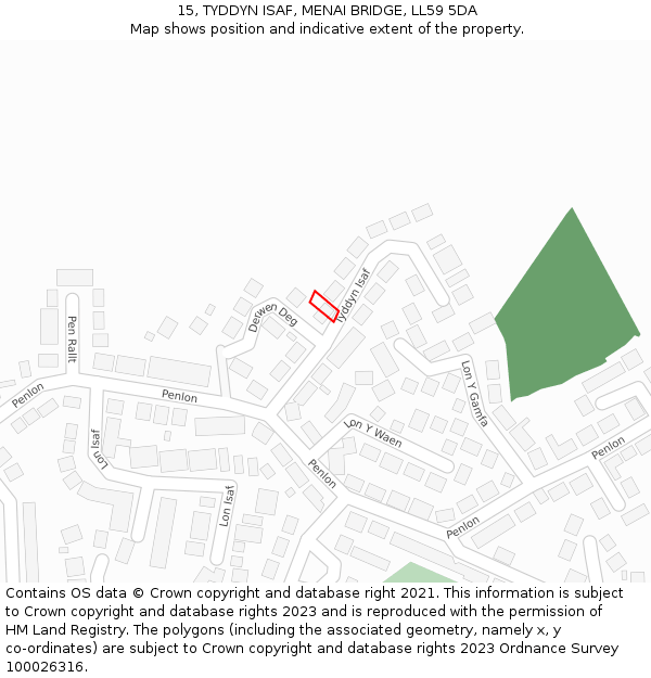 15, TYDDYN ISAF, MENAI BRIDGE, LL59 5DA: Location map and indicative extent of plot