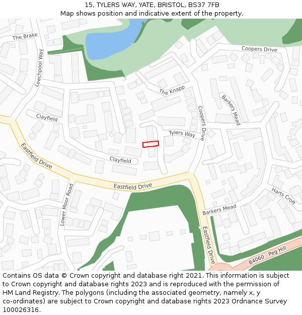 15, TYLERS WAY, YATE, BRISTOL, BS37 7FB: Location map and indicative extent of plot