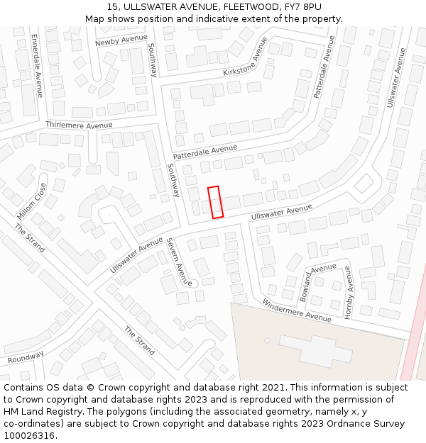 15, ULLSWATER AVENUE, FLEETWOOD, FY7 8PU: Location map and indicative extent of plot