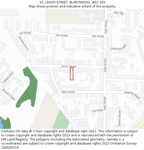 15, UNION STREET, BURNTWOOD, WS7 3XX: Location map and indicative extent of plot