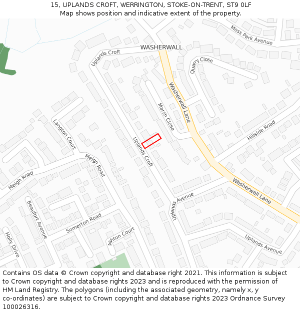 15, UPLANDS CROFT, WERRINGTON, STOKE-ON-TRENT, ST9 0LF: Location map and indicative extent of plot