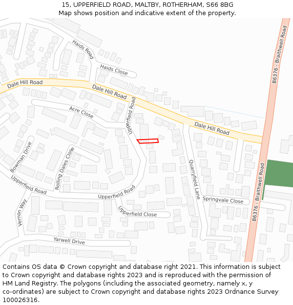 15, UPPERFIELD ROAD, MALTBY, ROTHERHAM, S66 8BG: Location map and indicative extent of plot