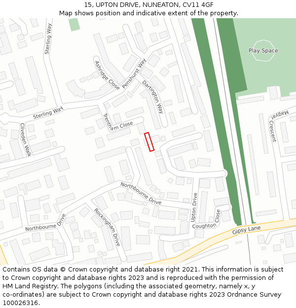 15, UPTON DRIVE, NUNEATON, CV11 4GF: Location map and indicative extent of plot