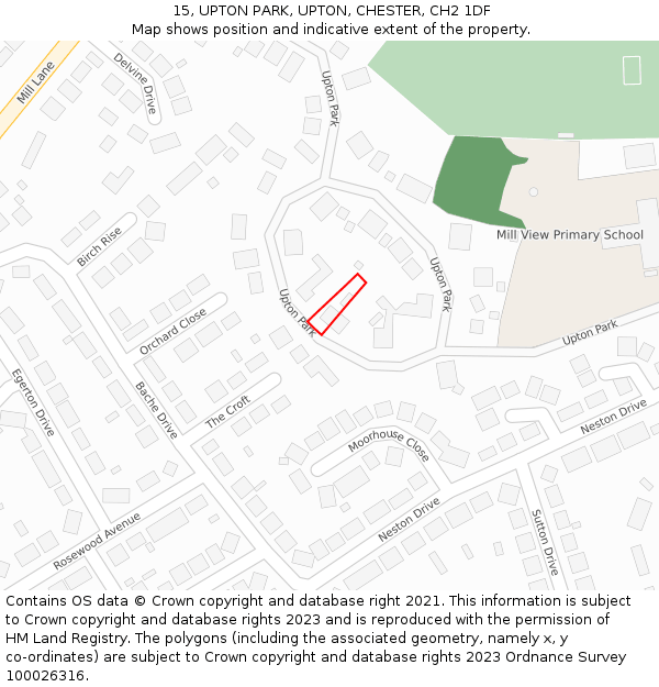 15, UPTON PARK, UPTON, CHESTER, CH2 1DF: Location map and indicative extent of plot
