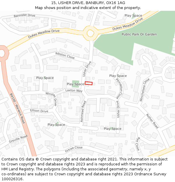 15, USHER DRIVE, BANBURY, OX16 1AG: Location map and indicative extent of plot